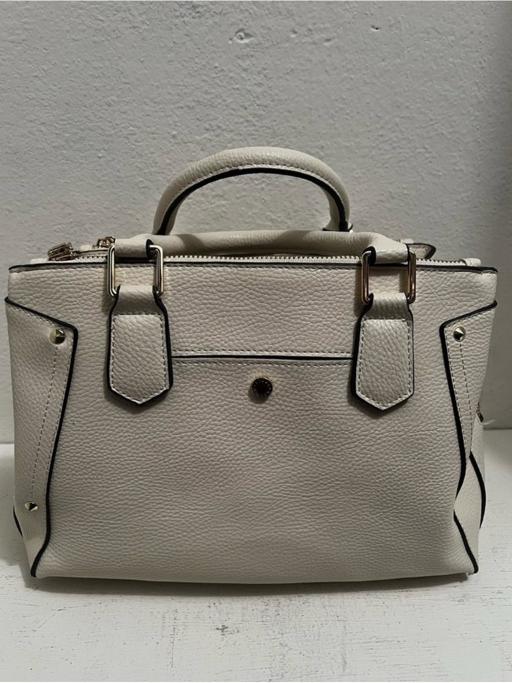 Steve Madden Cream Pebble Satchel with Black Piping